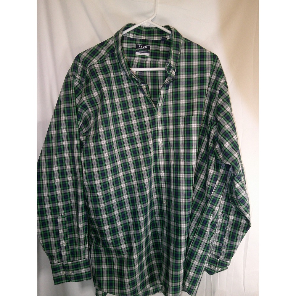 IZOD Plaid All-Over Stretch Button Down Shirt Regular Fit XL 17-17 1/2 34/35
